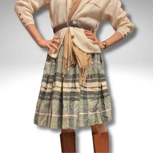 VTG Pendleton Wool Pleated Plaid Sage & Navy Tartan Circle Skirt | size XS /0